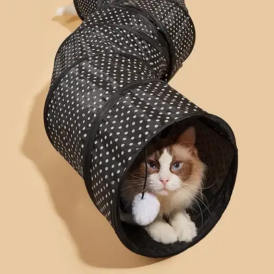 Polka Dot Pattern Foldable Cat Tunnel with Cat Plush Toy, Cat Tunnel Toy, Pet Supplies, Interactive Fun Cat Toy for Large, Me...