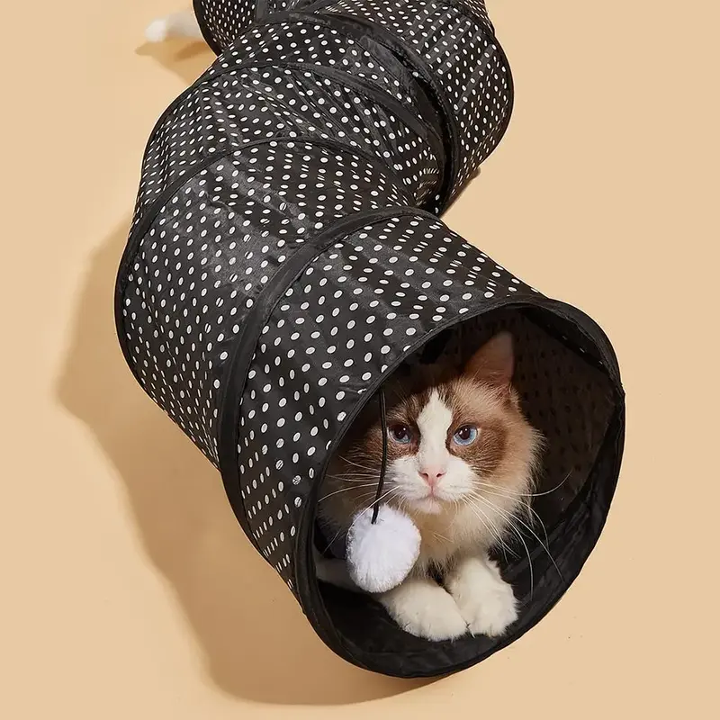 Polka Dot Pattern Foldable Cat Tunnel with Cat Plush Toy, Cat Tunnel Toy, Pet Supplies, Interactive Fun Cat Toy for Large, Me...
