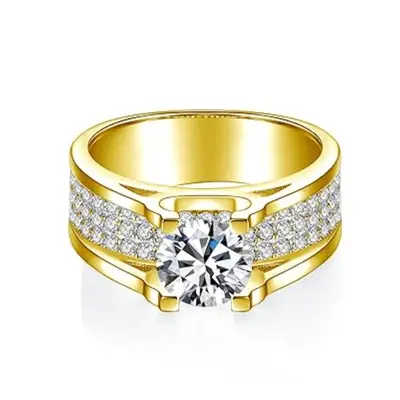 9K Gold Round Shaped Moissanite Couple & Round Ring for Men