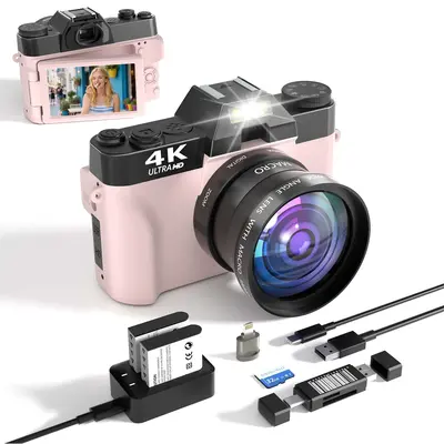 4k digital camera,vlogging camera, with 180°Flip Screen cameras for pictures,16x Digital Zoom,mic for camera vlog,32G TF C...