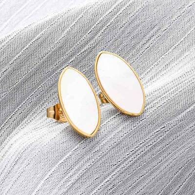 304 Stainless Steel Natural White Shell Stud Earrings
