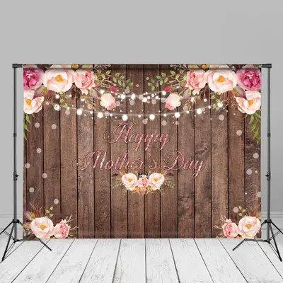 Floral Brown Wooden Bokeh Mothers Day Backdrop For Photo - Aperturee