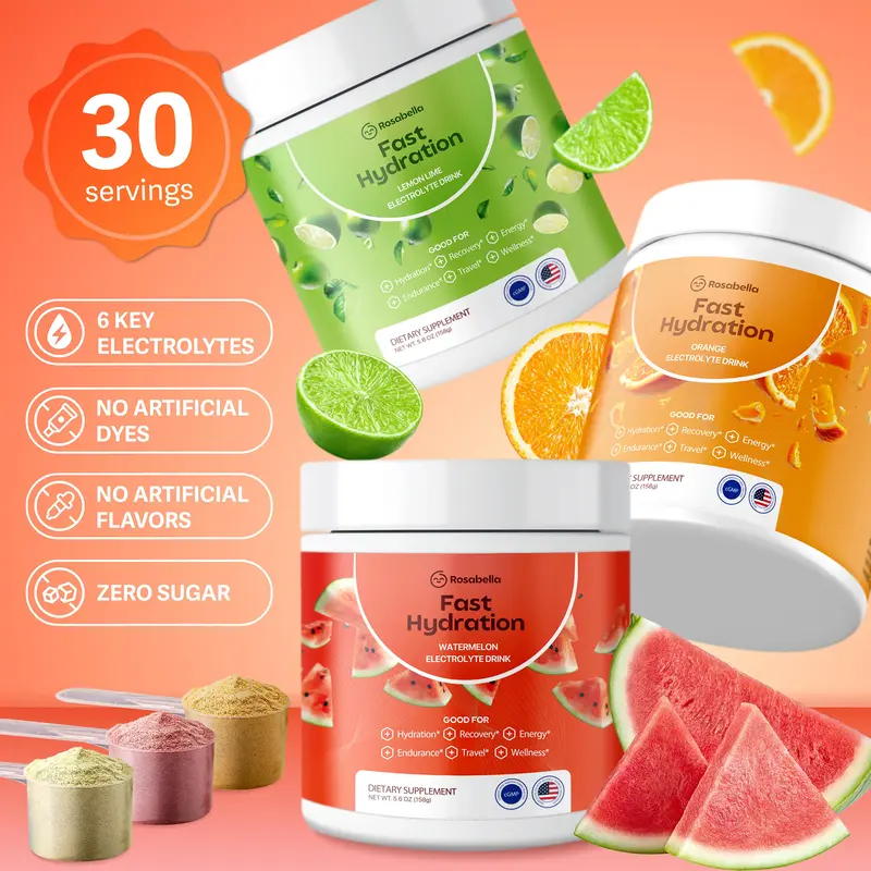 Rosabella Electrolytes For Fast Hydration, Fast Recovery, Electrolyte Imbalance - Watermelon, Lemon Lime, Orange