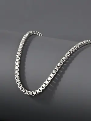 S925 Sterling Silver Elegant Style Box Chain Necklace, Fashionable Simple Design Chain Necklace, Elegant Jewelry Accessories ...