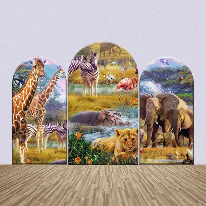 African Wild Animals Arch Backdrop Kit For Birthday - Aperturee