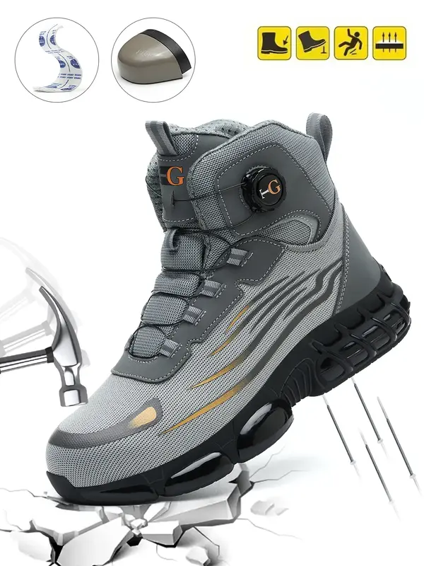 Men's black shoes Mid-cut Steel Toe Shoes Puncture Proof And Smash Proof With Swivel Button work boots  Nurse Shoes Suitable ...