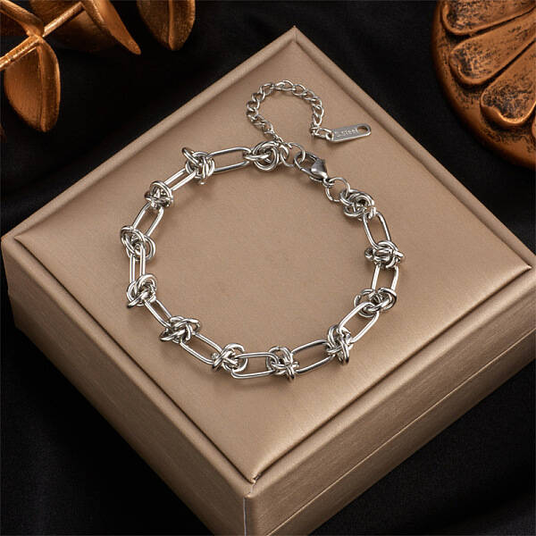 Stainless Steel Knot Thorn Link Chain Bracelets for Women Men