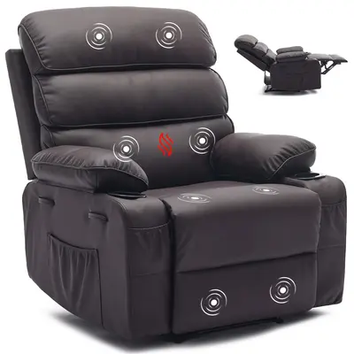 Garvee Oversized Manual Recliner for Adults, Massage and Heat, Adjustable Backrest and Footrest, Extra Wide Nursery Glider Re...