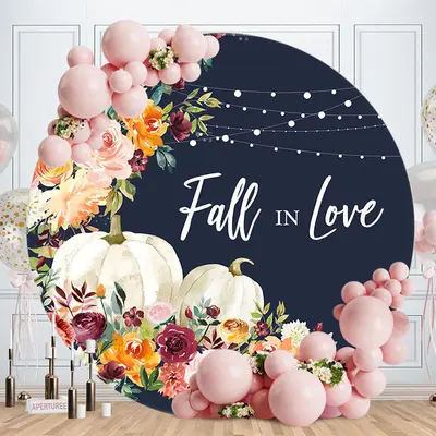 Fall In Love Floral Pumpkin Wedding Backdrop - Aperturee