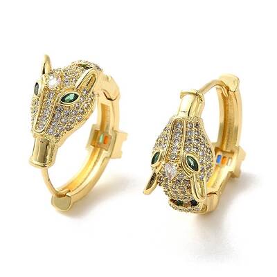 Leopard Head Brass Hoop Earrings