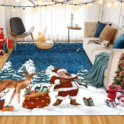 Garvee Christmas Area Rug 5x7 Machine Washable Xmas Santa Claus Rug for Living Room Non Slip Soft Faux Wool Bedroom Low Pile ...