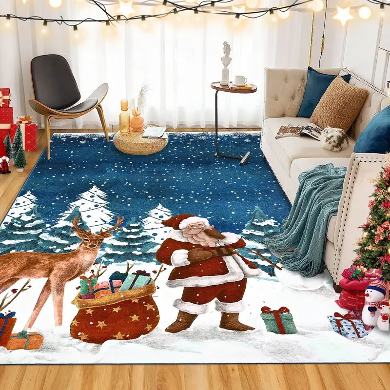 Garvee Christmas Area Rug 5x7 Machine Washable Xmas Santa Claus Rug for Living Room Non Slip Soft Faux Wool Bedroom Low Pile ...
