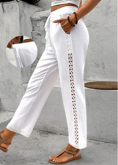 Modlily White Elastic Waist High Waisted Pants - M