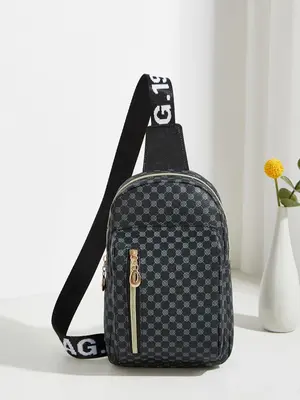 Men's 2025 Adjustable Wide Shoulder Strap Bum Bag, All Over Print Letter Print Belt Bag for Men, Double Zipper Geometric Patt...