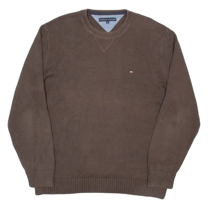 TOMMY HILFIGER Mens Jumper Brown Tight Knit XL