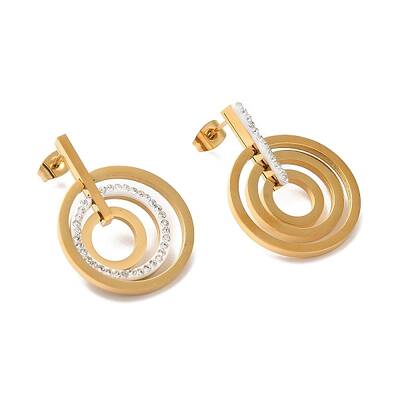 Rhinestone Multi-Ring Dangle Stud Earrings