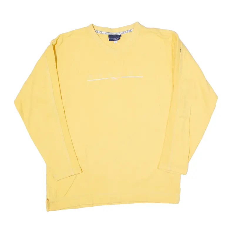 REEBOK Ribbed Sweatshirt Yellow V-Neck Womens L