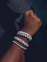 Hip Hop Luxury Rhinestone Decorated Cuban Link Bracelet, Hand Chain, Exquisite Trendy Matching Bracelet for Women & Men, Fash...