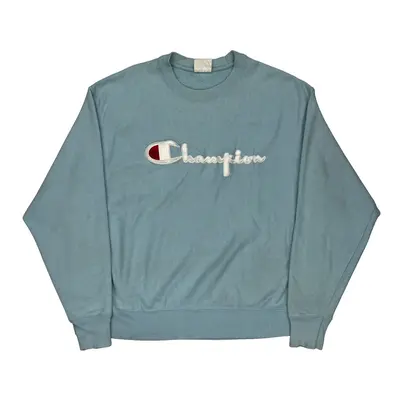 Reverse Weave Champion Spellout Sweatshirt - XL Blue Cotton Blend