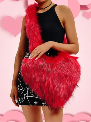 Women's Heart Design Plush Crossbody Bag, Fashionable Solid Color Shoulder Bag for Daily Used, Casual Trendy Versatile High-q...