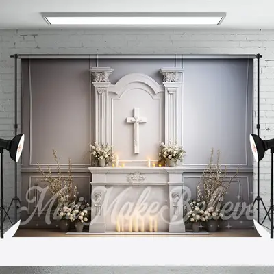White Wall Cross Candle Easter Backdrop For Photo - Aperturee