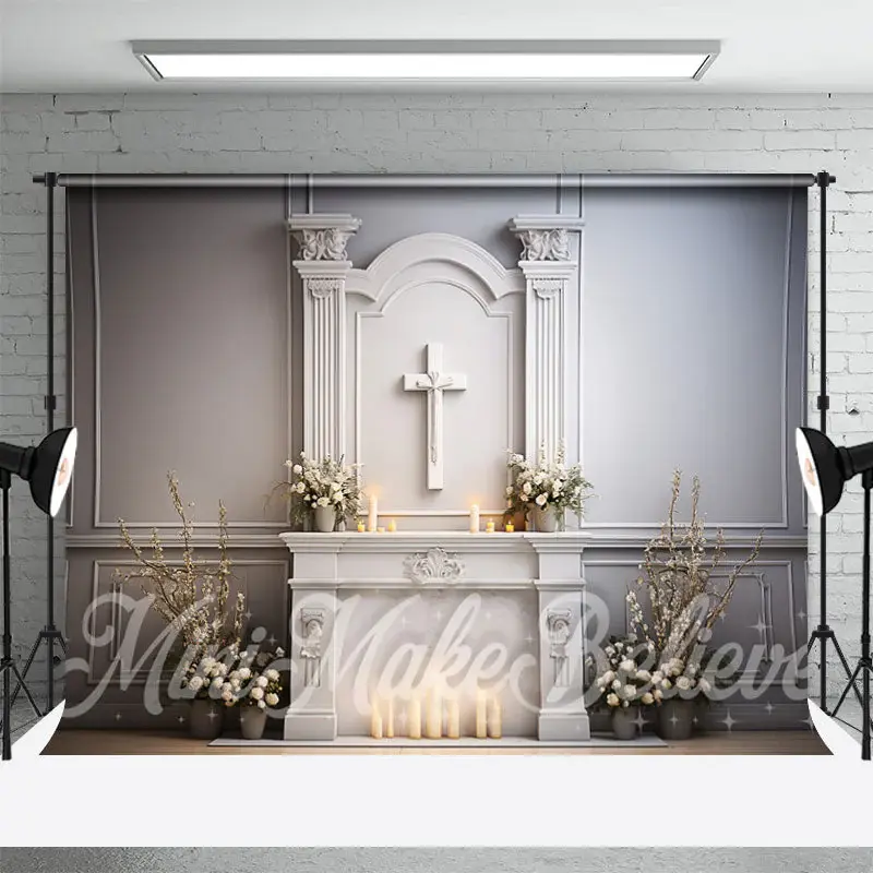 White Wall Cross Candle Easter Backdrop For Photo - Aperturee