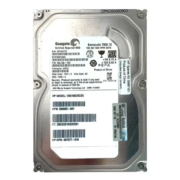 593333-001 HP 160GB 1.5Gb/s SATA 7200 3.5-inch Hard Drive