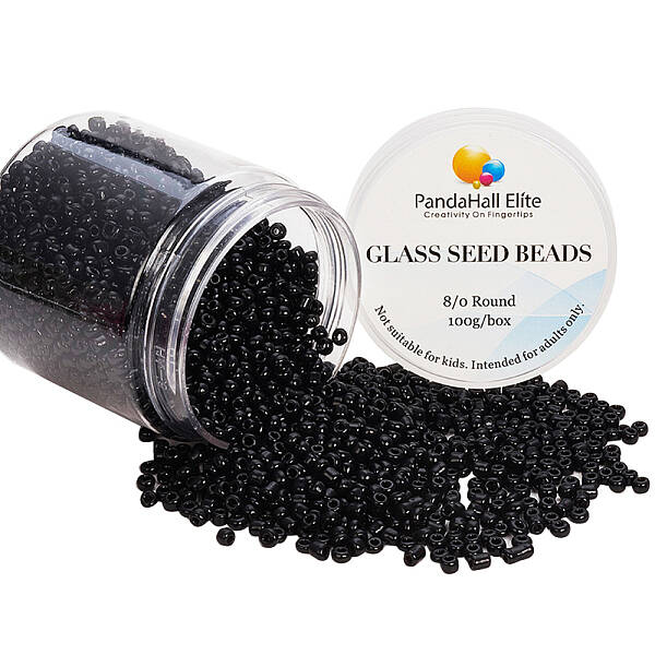 1 Box 8/0 Glass Seed Beads Round  Black for Jewelry Making 3mm