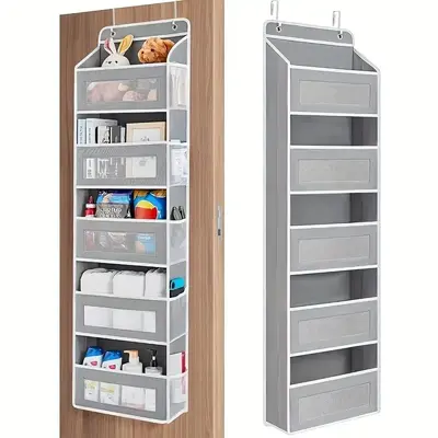 Door Hanging Storage Rack - 5-Tier Door Storage with 5 Large Capacity Pockets Anti-Tip Design for Efficient Organization Safe...