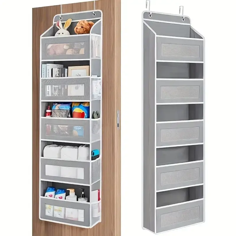 Door Hanging Storage Rack - 5-Tier Door Storage with 5 Large Capacity Pockets Anti-Tip Design for Efficient Organization Safe...