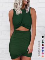 Women's Solid Color / Colorblock Ribbed Dress, Minimalist Basic Casual Fashion Cozy Round Neck Sleeveless Dress for Daily Out...