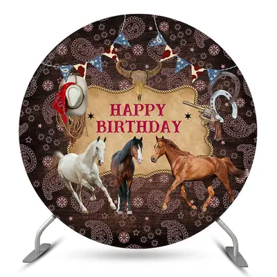 Aperturee Wild Horse West Cowboy Happy Birthday Round Backdrop | Round Party Backdrop | Round Backdrop Stand Covers | Round B...
