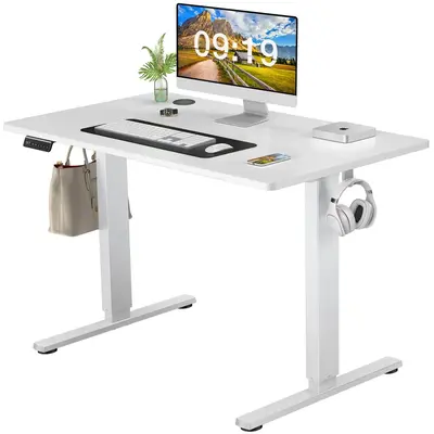 Height Adjustable Electric Standing Desk with Ergonomic Design,Sit Stand Desk with Splice Board, Standing Table White Frame/W...