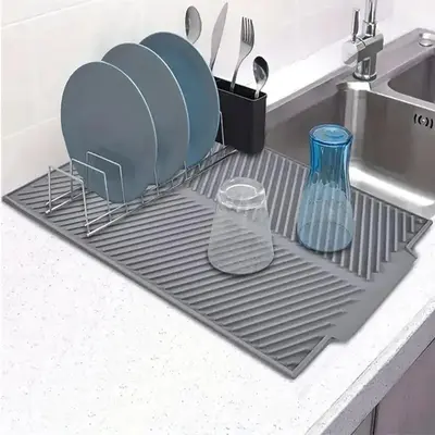 Silicone Dish Drying Mat, 1 Count Kitchen Countertop Non Slip Dish Drain Pad, Kitchen Accessories