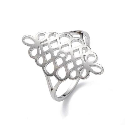 Non-Tarnish Hollow Out Chinese Knot 304 Stainless Steel Finger Ring for Women