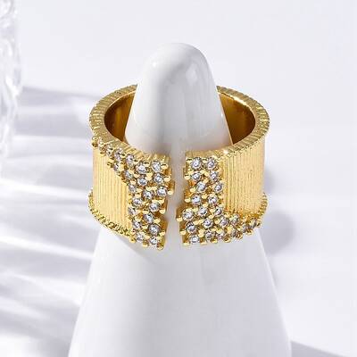 Brass Micro Pave Clear Cubic Zirconia Cuff Rings for Women