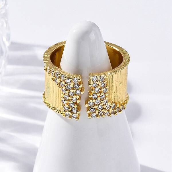 Brass Micro Pave Clear Cubic Zirconia Cuff Rings for Women