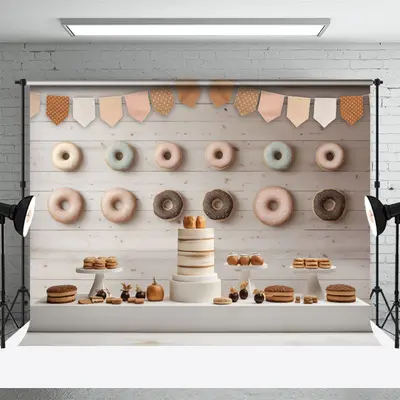 Wood Wall Donut Dessert Birthday Cake Smash Backdrop - Aperturee
