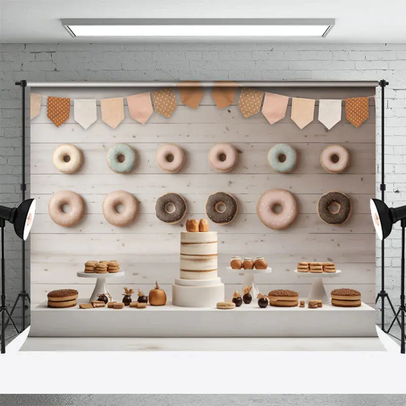 Wood Wall Donut Dessert Birthday Cake Smash Backdrop - Aperturee