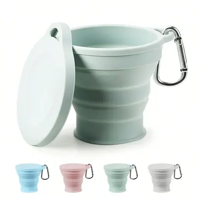 Silicone Collapsible Travel Cup, Expandable Foldable Camping Cup with Lid, Reusable Drink Cup for Camping, Hiking, Outdoors, ...