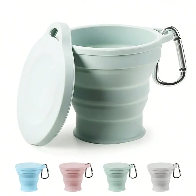 Silicone Collapsible Travel Cup, Expandable Foldable Camping Cup with Lid, Reusable Drink Cup for Camping, Hiking, Outdoors, ...