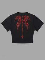 Women's Skull Wing Print Round Neck Crop Sports Tee, Sporty Quick Drying Breathable T-Shirt for Yoga Running Gym Training, La...