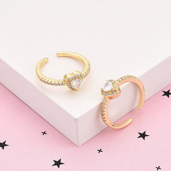 Brass Micro Pave Clear Cubic Zirconia Cuff Rings for Women