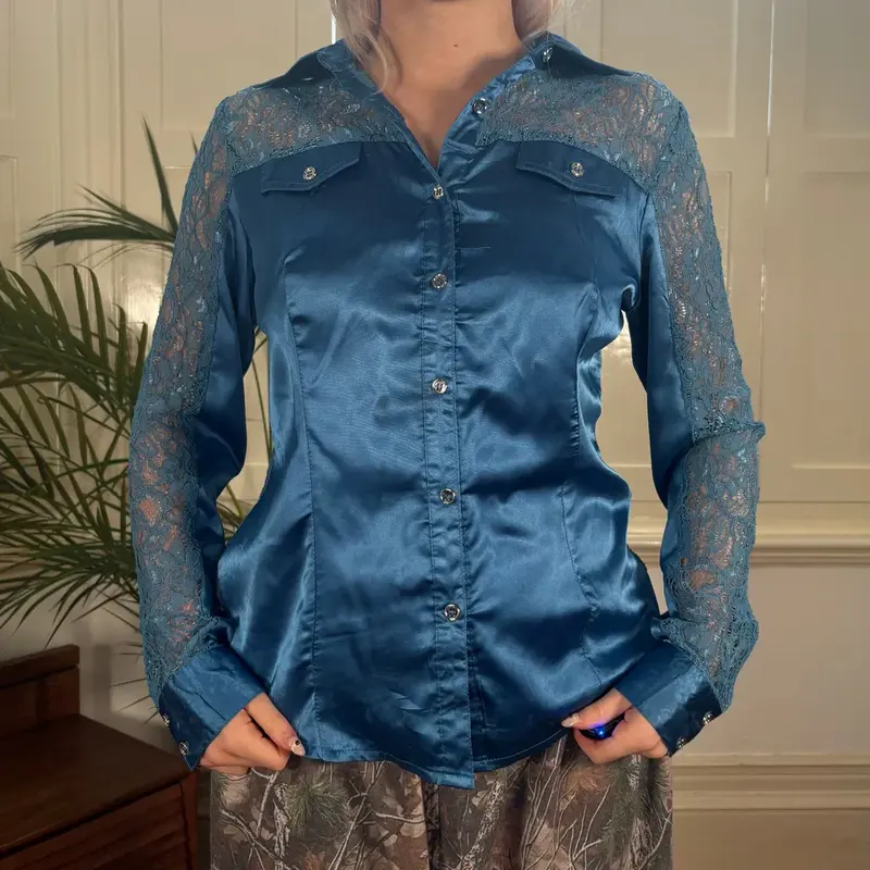 N&P Lace Shirt - Medium Blue Silk Blend