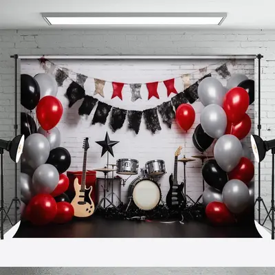 Band Balloon Brick Wall Birthday Cake Smash Backdrop - Aperturee