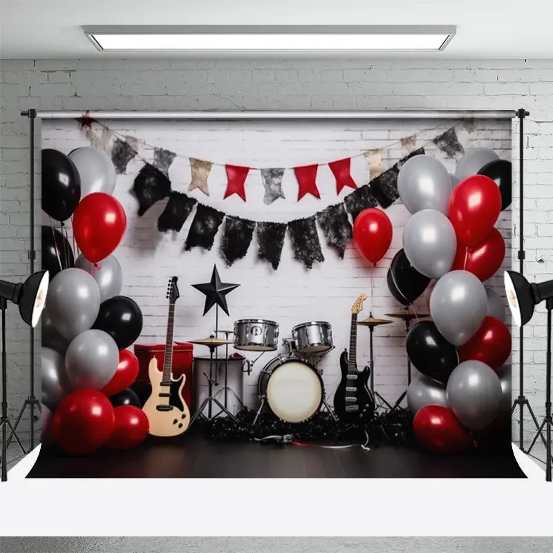 Band Balloon Brick Wall Birthday Cake Smash Backdrop - Aperturee