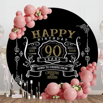 Black White Gold Legend Round 90th Birthday Backdrop - Aperturee