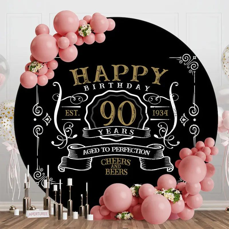 Black White Gold Legend Round 90th Birthday Backdrop - Aperturee