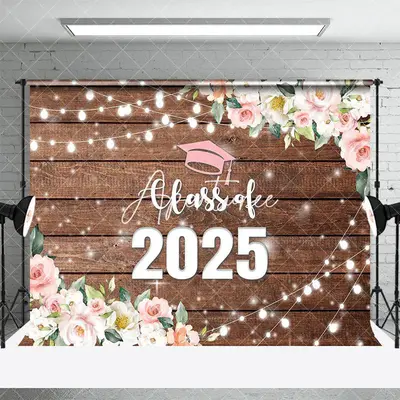 Aperturee Floral Class Of 2025 Light Wood Graduation Backdrop, 3X2FT(1MX0.6M), 14 USD, graduation backdrops, LH0E291-25-M
