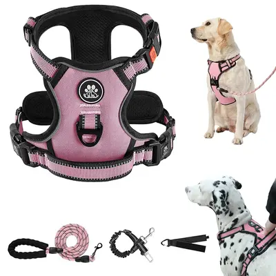 Dog Harness No-Pull Dog Vest with Leash, Reflective Anti-Choking Pet Vest, Adjustable Oxford Dog Vest with Easy-Control Handl...